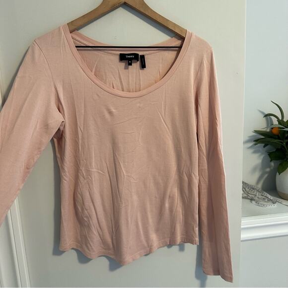 Theory Light Pink Cotton Basic Scoop Neck Long Sleeve Tee Medium - Picture 7 of 12